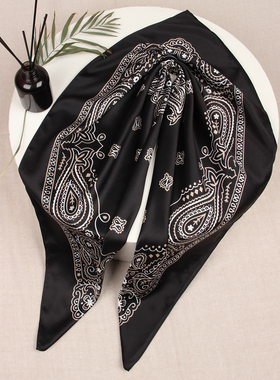 欧美春秋薄款85*85CM小方巾藏蓝色百搭雪纺薄款百搭丝巾领巾围巾