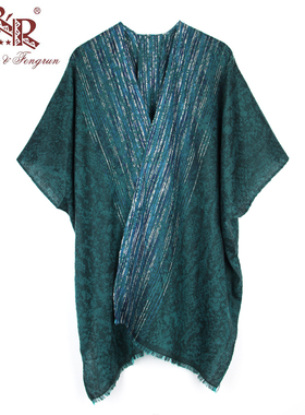 涤纶高JI青绿色中厚款式袖口有缝线可穿欧美风百搭女斗篷披肩披风