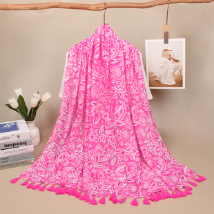 欧美lilly 围巾披肩外贸单 pu海边litzer度假风手工挂穗印花时尚