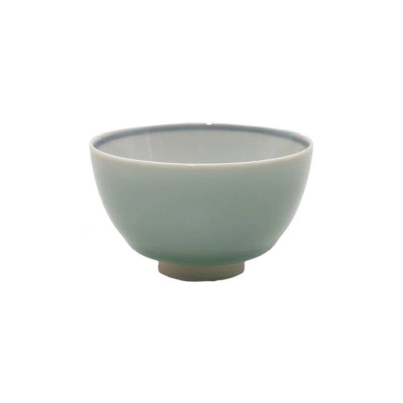 渌水山房 布一窑 柴烧豆青釉内绘青花月华纹罗汉茶盏 主人杯
