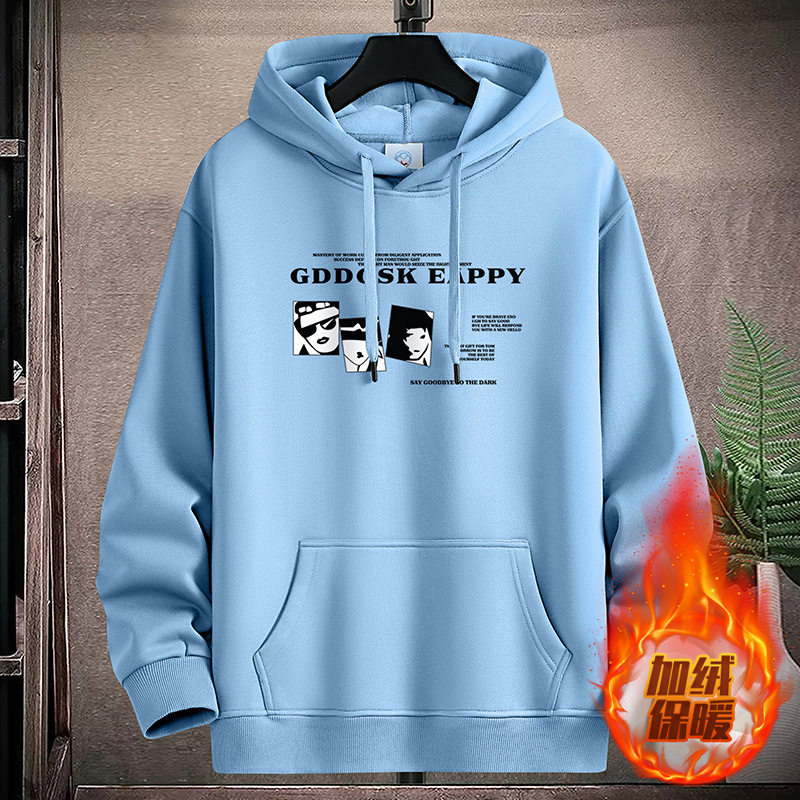 纯棉连帽卫衣男青少年新款休闲学生秋冬加绒加厚套头情侣帽衫外套