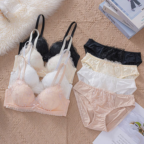 无钢圈性感美背蕾丝花边文胸套装刺绣花面小胸聚拢薄杯内衣套装