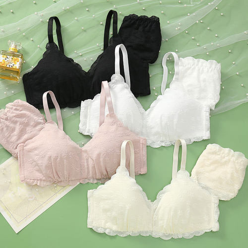 无钢圈美背聚拢内衣套装舒适透气文胸性感甜美蕾丝花边文胸套装