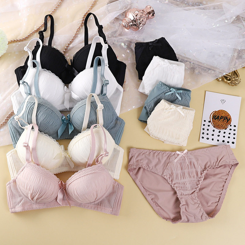 舒适清纯少女内衣套装无钢圈透气胸罩蝴蝶结性感聚拢美背文胸套装