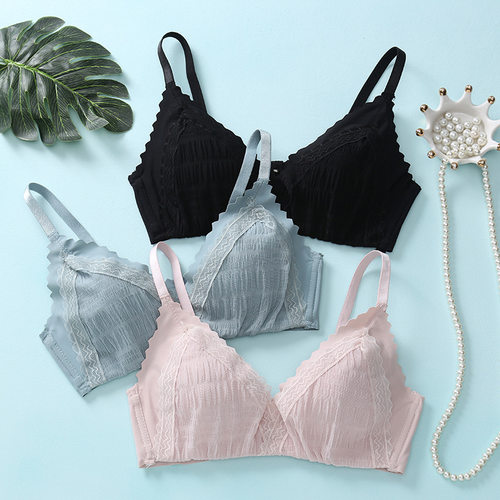薄款蕾丝花边美背内衣套装三角杯文胸舒适无钢圈性感聚拢文胸套装