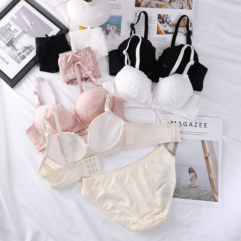 美背文胸蝴蝶结性感聚拢上托舒适内衣套装无钢圈日系少女文胸套装