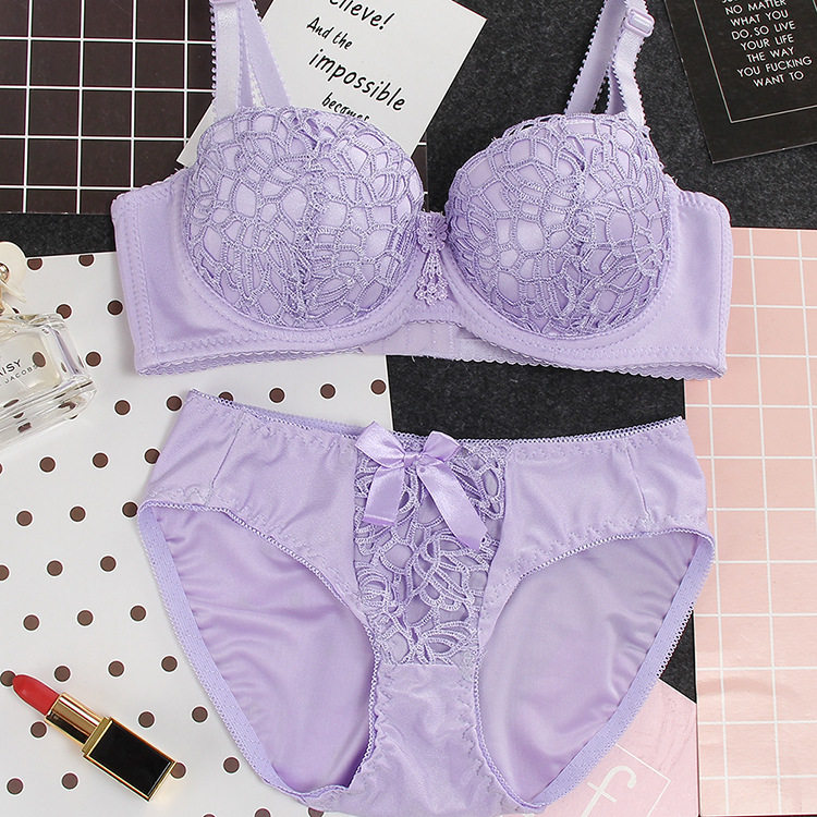 四色细织带小胸内衣少女有钢圈聚拢含插片三排扣女士文胸套装