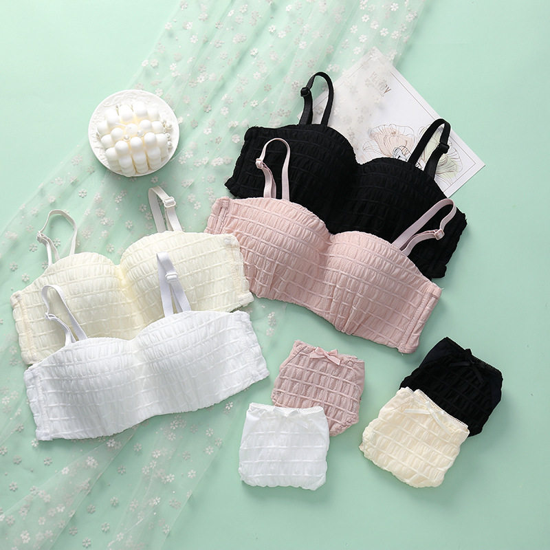 聚拢无钢圈性感内衣套装日系甜美内衣格子文胸女士美背文胸套装