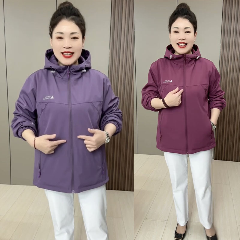 大码女装2025春季新款时尚洋气两面穿上衣休闲百搭连帽冲锋衣外套