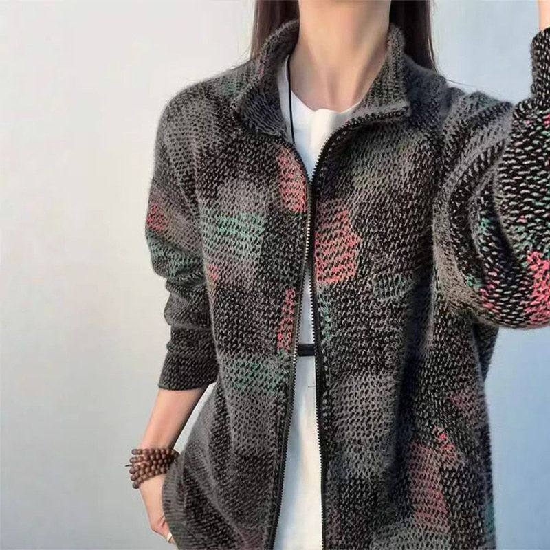 针织开衫慵懒复古美式格子立领男款春季潮牌风外套七彩卫衣高级感,男装,卫衣,淘宝优惠券,粉丝福利购,淘宝优惠卷