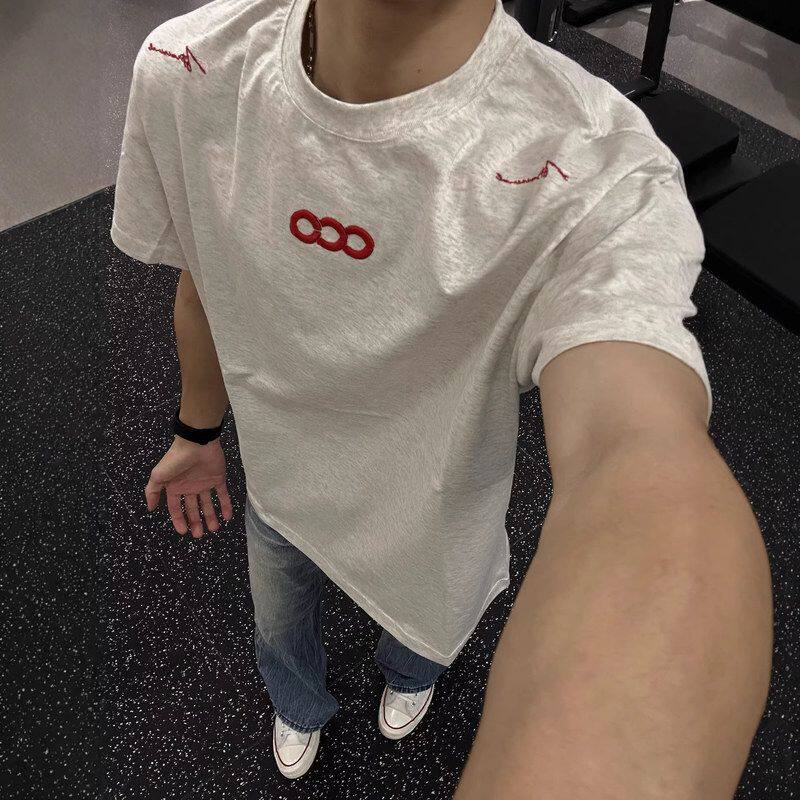 刺绣美式上衣新款男女宽松潮牌短袖2026纯棉情侣重磅高街同款T恤