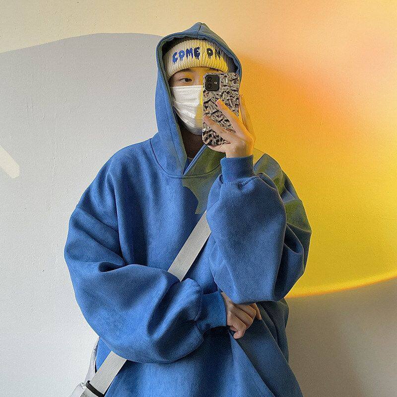 外套潮流卫衣高级感绒bf宽松麂皮潮牌2022新款港风男ins秋装连帽