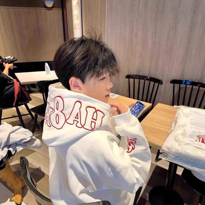 新款2025秋冬美式刺绣加厚加厚小火焰重工连帽国潮卫衣上衣男款