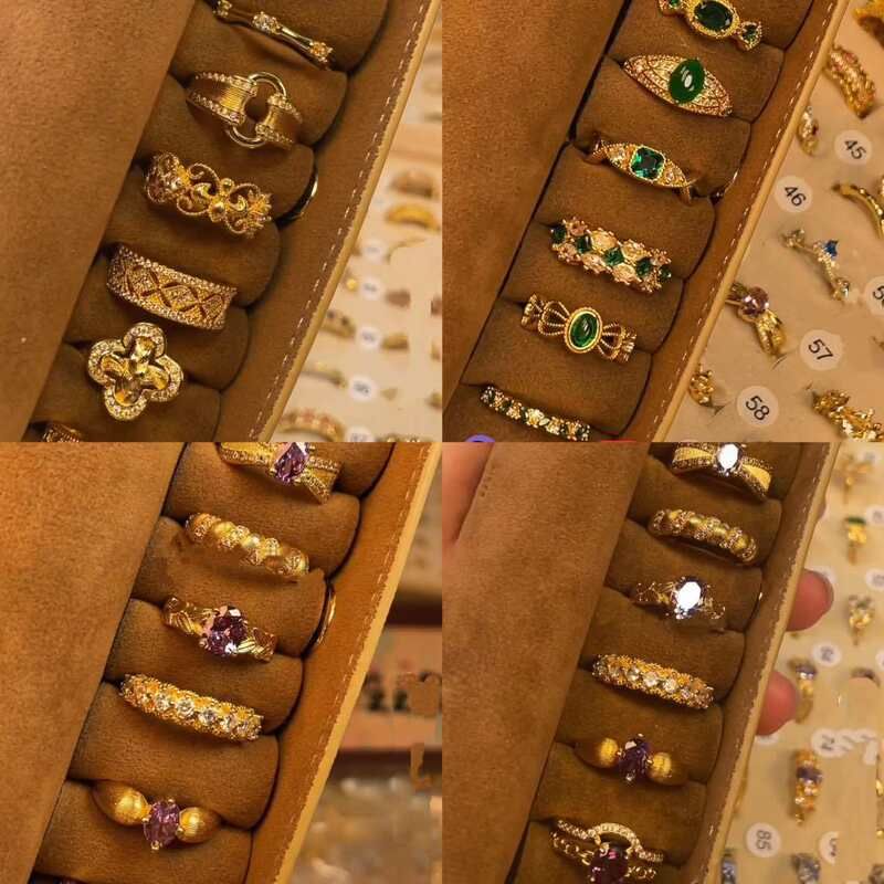 手饰戒指中古宫廷风女vintage复古轻奢食指批发镶钻高级感戒花朵
