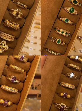 手饰戒指中古宫廷风女vintage复古轻奢食指批发镶钻高级感戒花朵