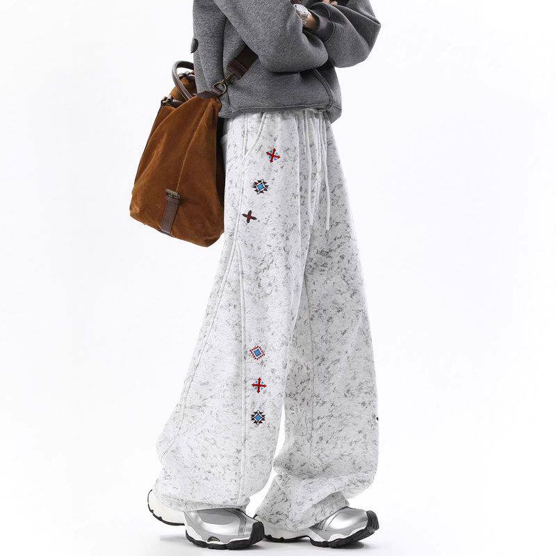 扎染冬季春秋裤美式拼接卫裤潮牌男弯刀重磅百搭设计感运动休闲裤