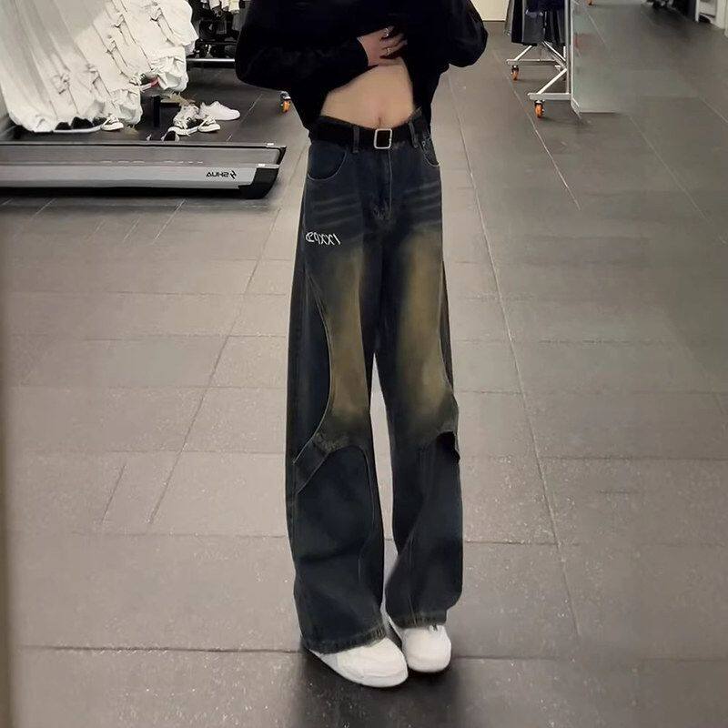 工装裤直筒高个子蓝解构牛仔裤春季复古男款加长宽松裤子美式拼接