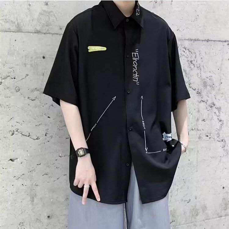 冰丝衬衫男短袖夏季薄款潮ins港风日系痞帅半袖衬衣宽松休闲外套