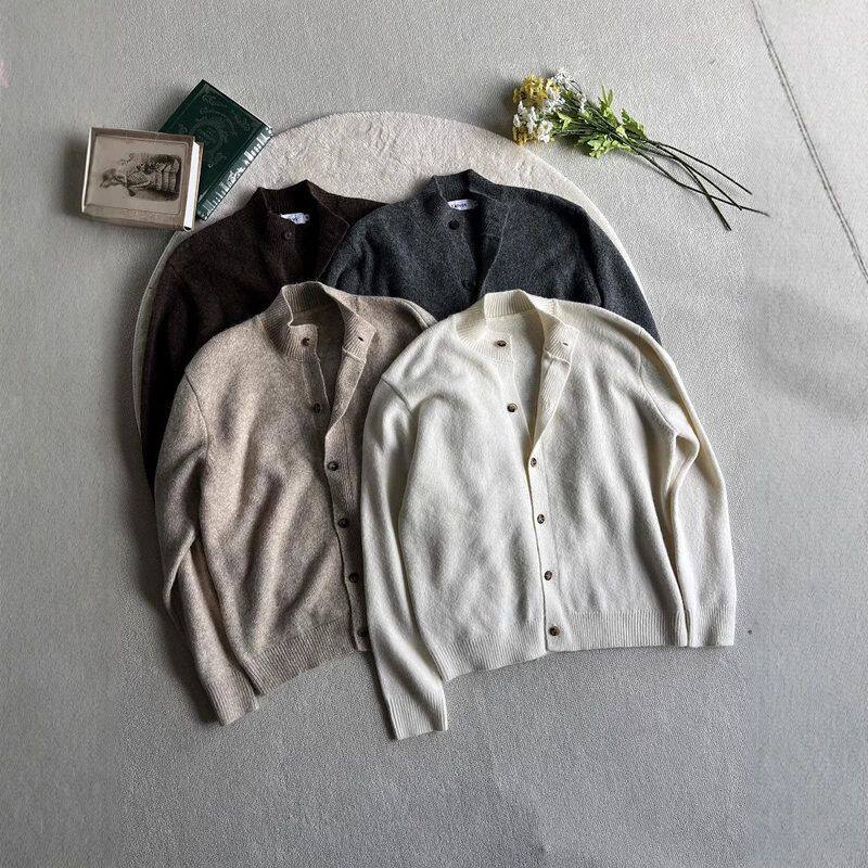 男女毛衣灰色半c棕色羊毛混纺百搭秋冬季leanfit开衫高领花纱老钱