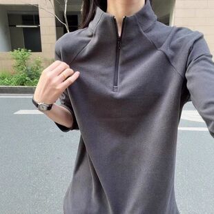 搭拉链男款t恤保暖卫衣长袖秋冬中打底衫深灰色插肩半德绒内高领