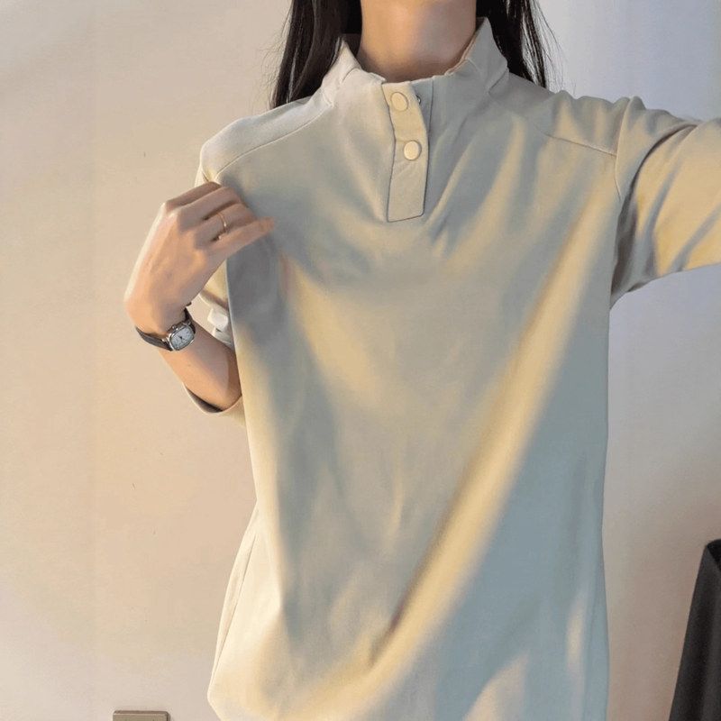 打底衫冬季运动德绒半高领美式内男款双面t恤搭长袖纽扣卫衣正肩