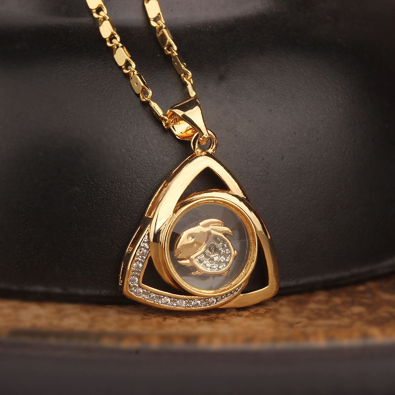 时来运转吊坠 镀18k彩金十二生肖属相项链 寓意转运招财女款