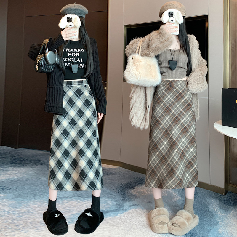 宽松型遮肉显瘦百搭格子半身裙女