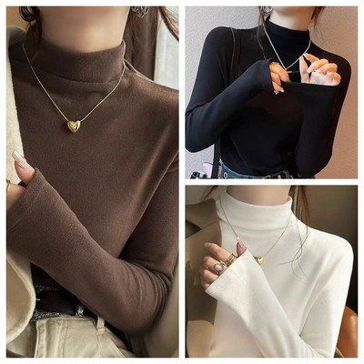 半高领德绒针织打底衫女2025秋冬新款修身显瘦百搭内搭毛衣套头衫