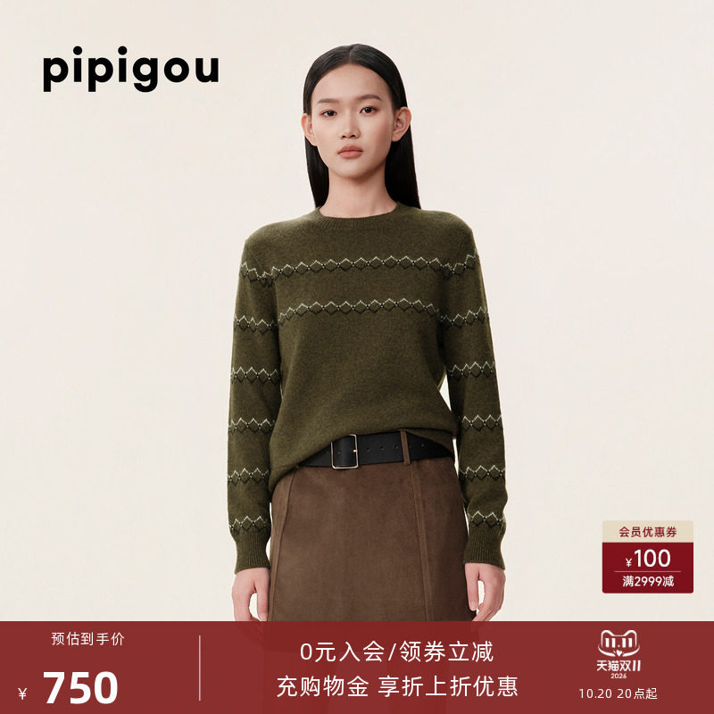 皮皮狗秋冬牦牛绒女复古针织衫