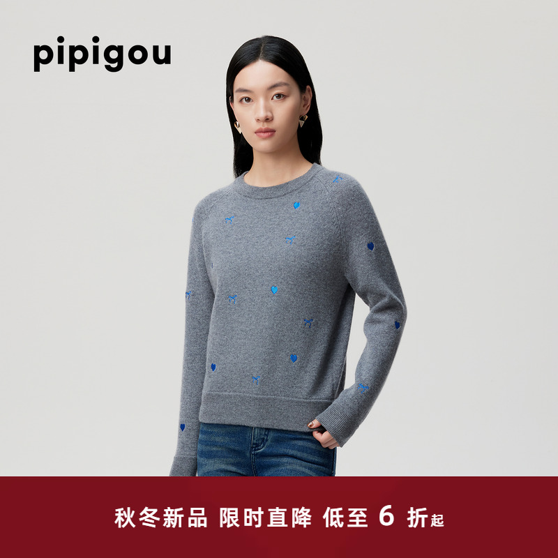 皮皮狗女士圆领羊绒套衫