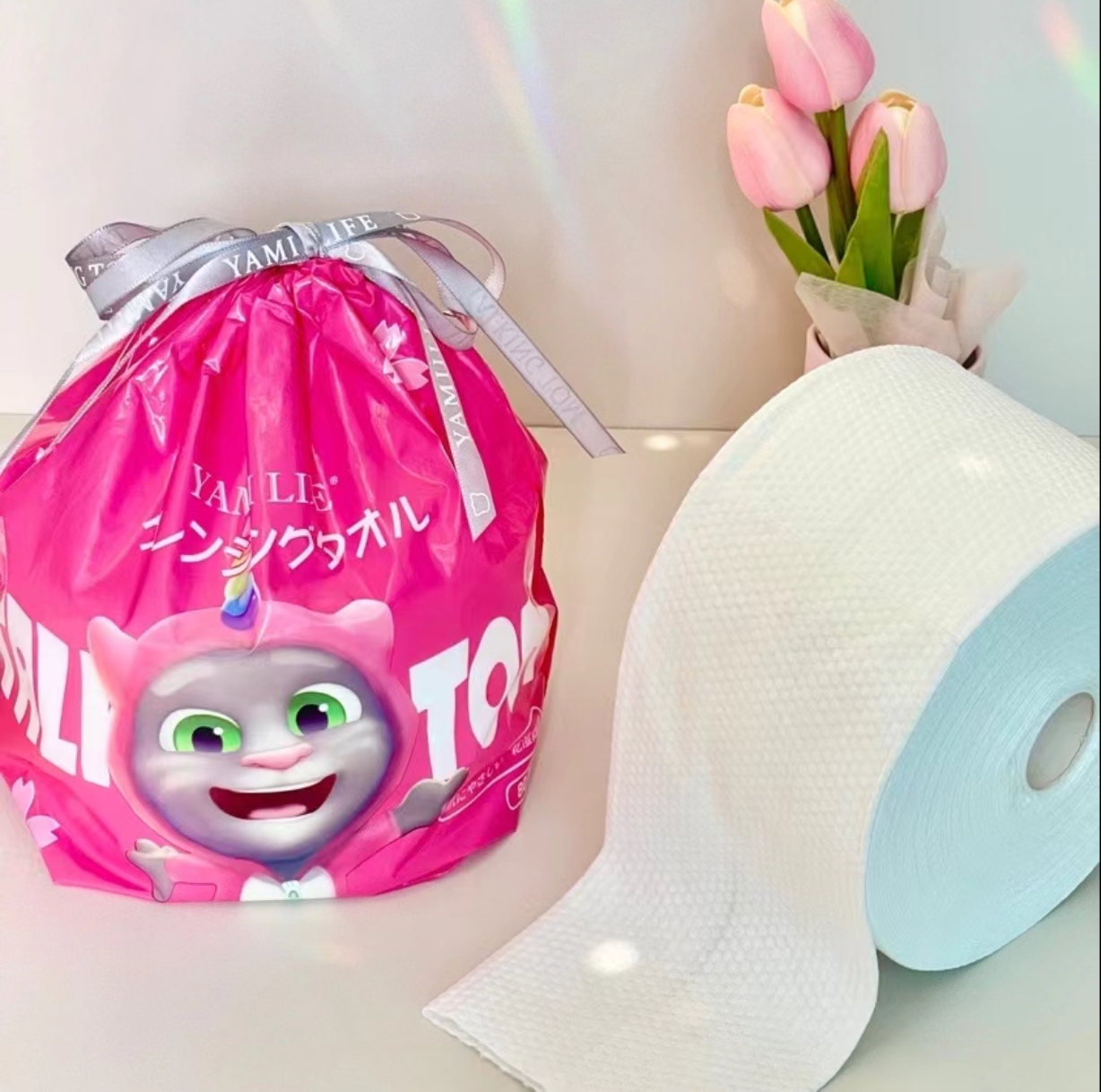 YAMII吖咪会说话的汤姆猫家族联名洗脸巾一次性加厚棉柔巾卷筒式