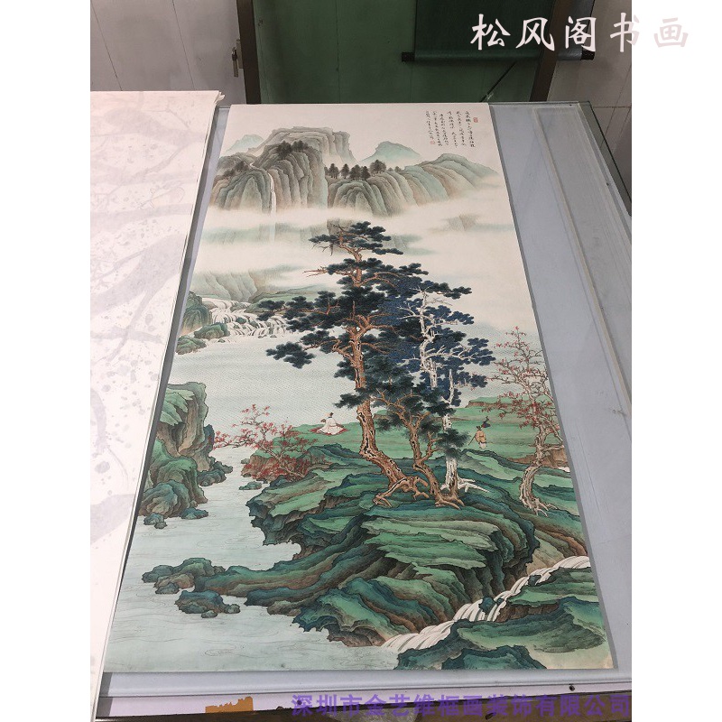 任重观瀑图青山绿水复古山水国画酒店会所配画艺术微喷宣纸装饰画图片