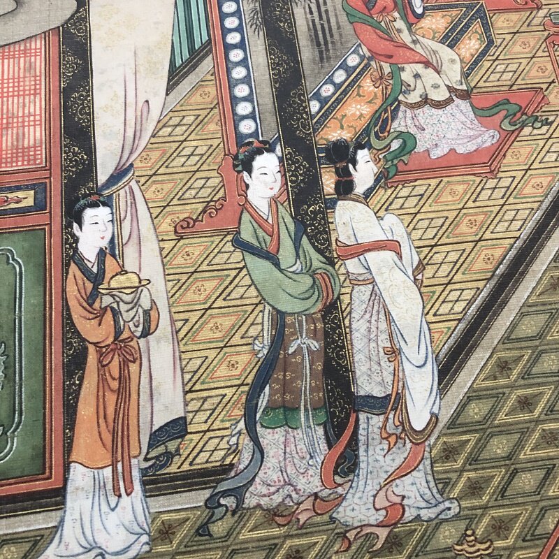 日本狩野山雪长恨歌图卷复古书画仕女国画真迹高清微喷仿古装饰画