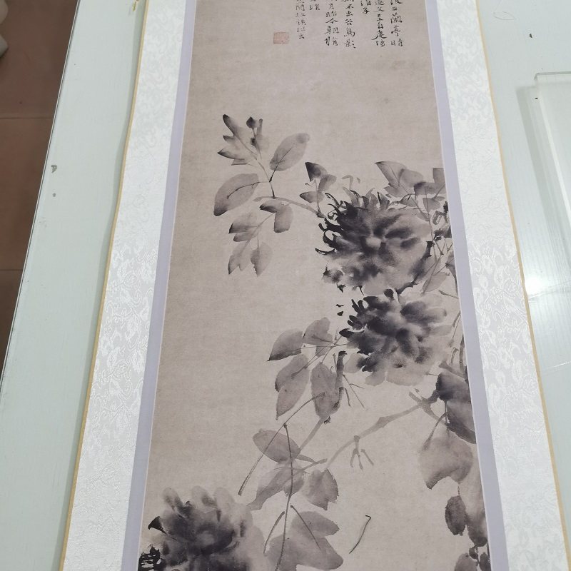 徐渭水墨牡丹图复古书画花卉挂轴国画真迹微喷仿古挂画卷轴装饰画