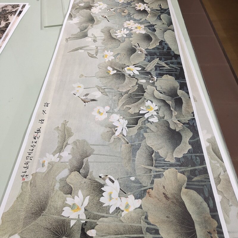 董希源国画真迹荷花图近代书画花鸟水彩横幅高清微喷仿真复制装饰
