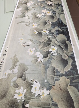 董希源国画真迹荷花图近代书画花鸟水彩横幅高清微喷仿真复制装饰