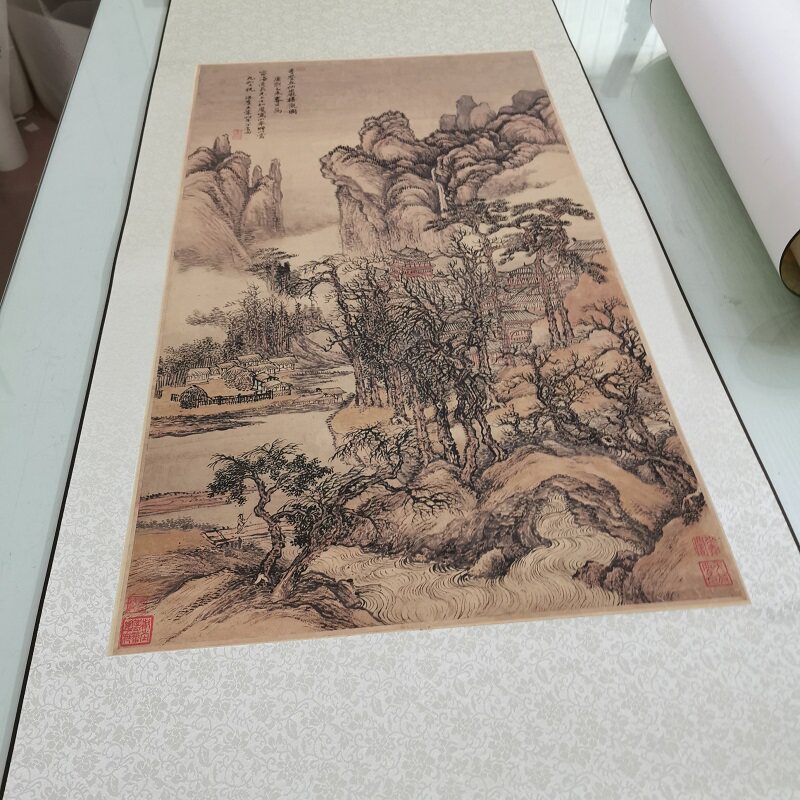 王翚仙山楼观图复古书画山水国画真迹微喷仿古画芯装裱挂轴装饰画
