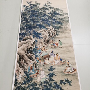 夏荆山 竹林七贤图 复古书画人物国画真迹微喷仿古画芯装裱装饰画
