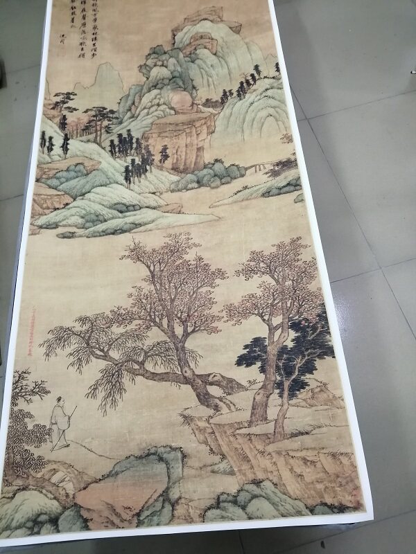 沈周青山红树图复古书画山水国画真迹微喷仿古复制立轴画芯装饰画