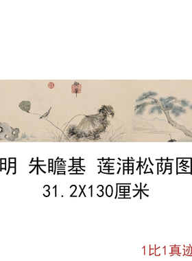朱瞻基莲浦松荫图复古书画植物花卉写生国画真迹仿古复制临摹装饰