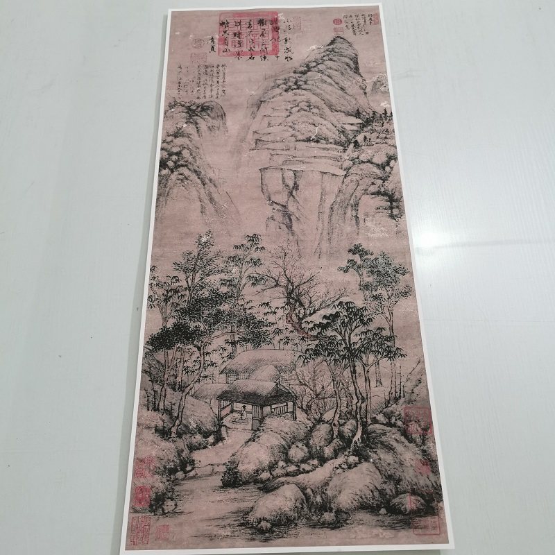 沈周桃花书屋图复古书画山水国画真迹微喷仿古复制装裱挂轴装饰画