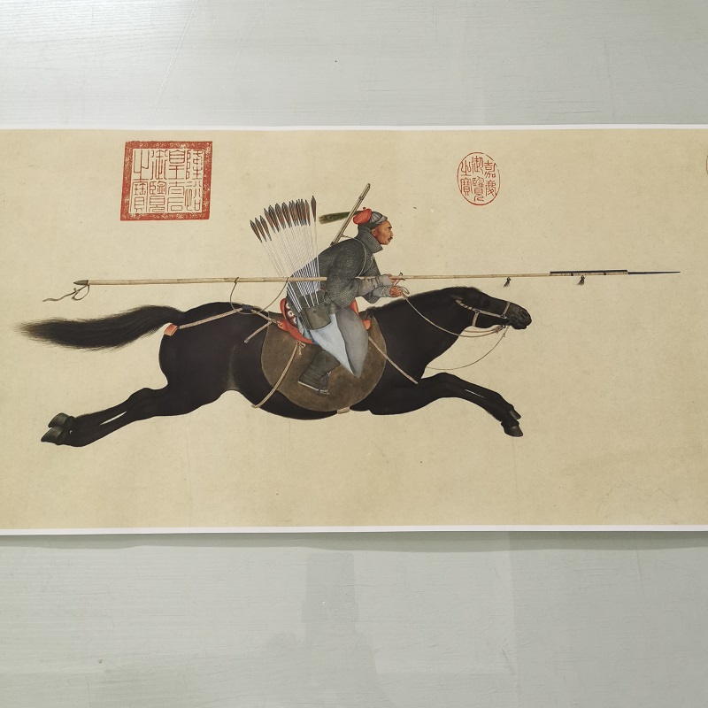 国画郎世宁阿玉锡持矛荡寇横幅