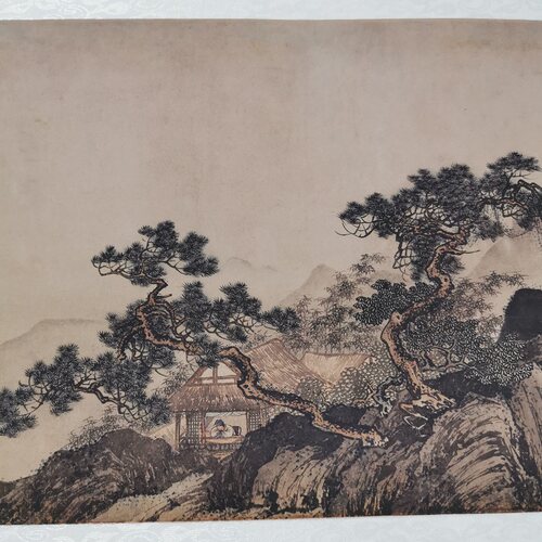 唐伯虎复古山水喷绘装裱卷轴装饰
