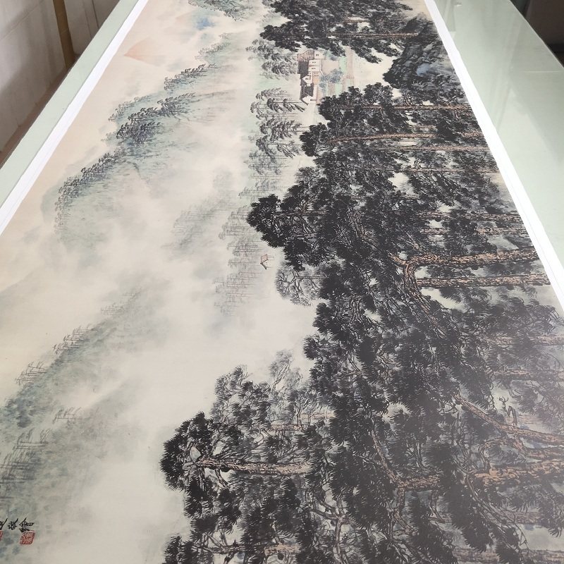 宋文治国画真迹韶山朝辉近代书画高清微喷仿真复制装裱酒店装饰画