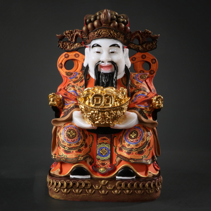 大仕缘 文财神爷汉白玉贴金仿古摆件赵公明仿古彩绘招财开业礼品