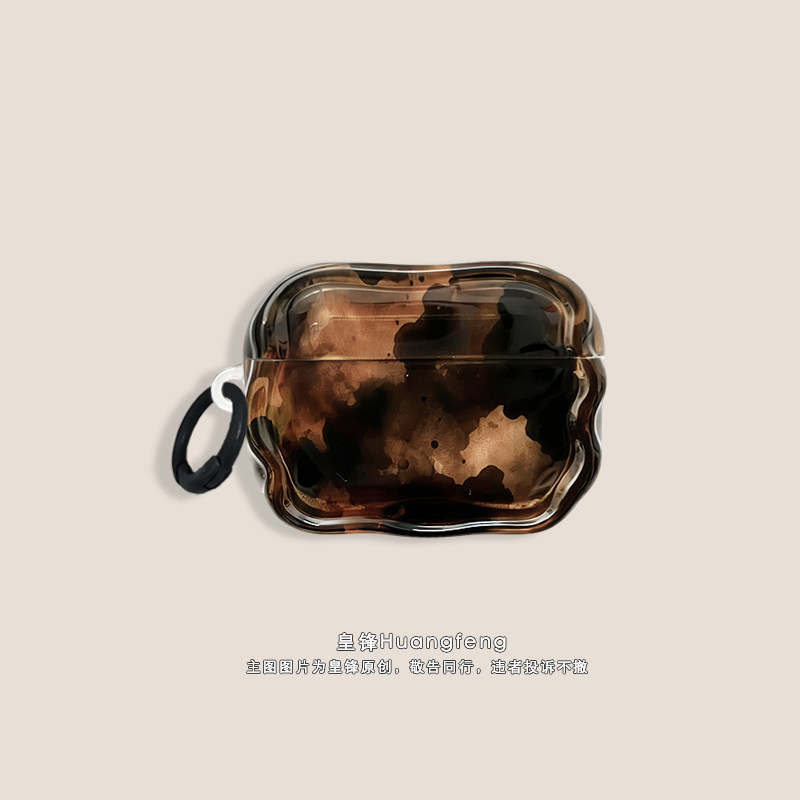 欧美轻奢时尚复古棕黑色琥珀纹理适用苹果AirPods5/Pro3半透明保护套AirPods4代Pro2无线降噪蓝牙耳机软壳五