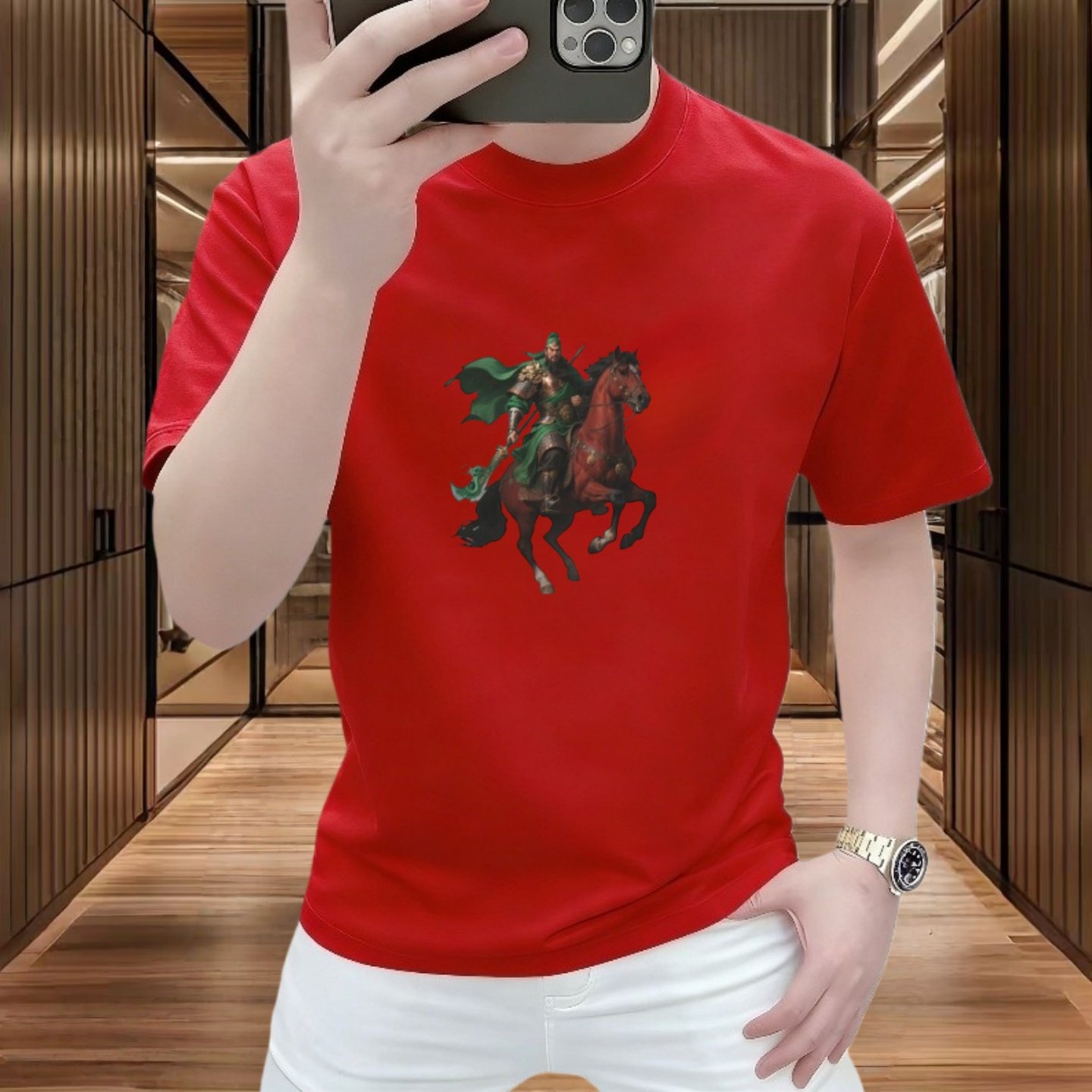 2026新款本命年红色男士纯棉短袖t恤潮牌个性时尚体恤青少年上衣