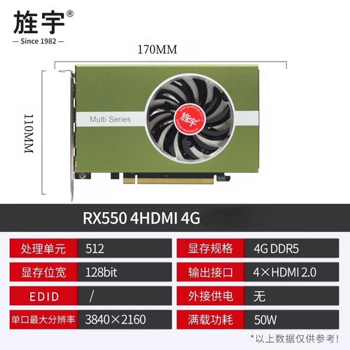 旌宇RX550 4G 4HDMI 4屏多屏电脑显卡 一拖四炒股四屏多屏显卡