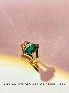 天然无油祖母绿18K金戒指婚戒