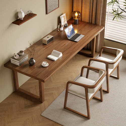 全实木双人长条电脑书桌